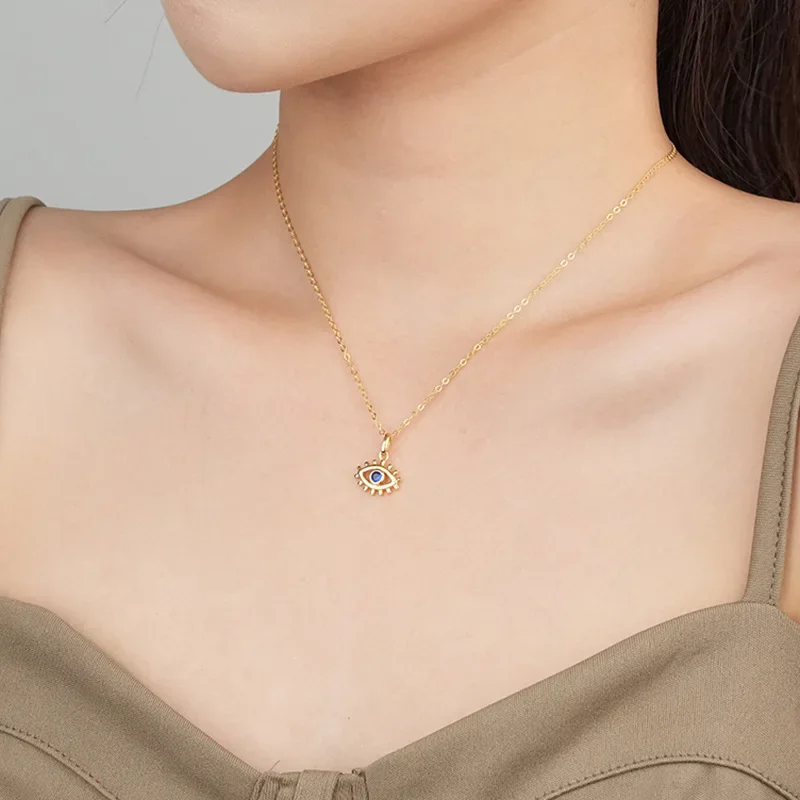 TrustDavis 925 Sterling Silver Vintage Eye Zircon Pendant Necklace for Women Handmade DIY Jewelry