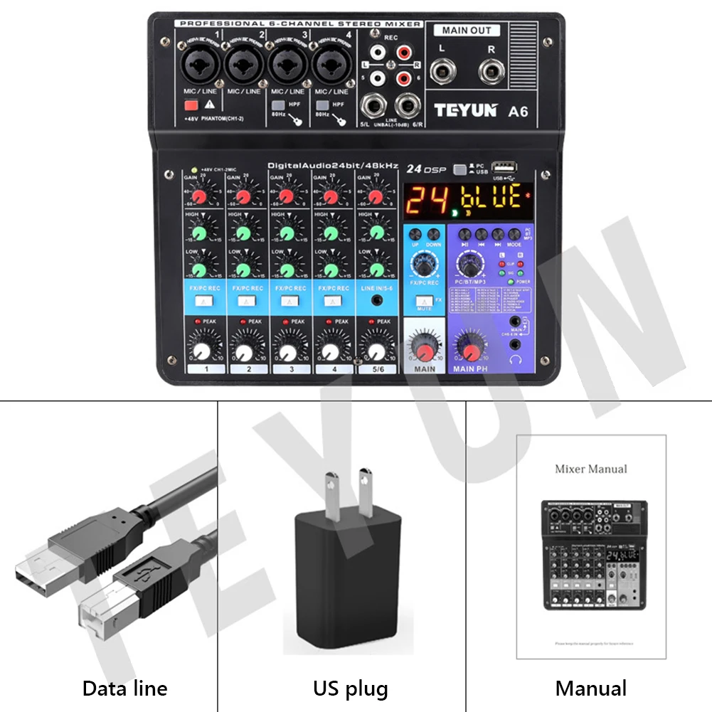 8 6 4 Channel Professional Mixer Sound Mixing Console Computer Input Power Number Live Broadcast for PC Computer with 48V