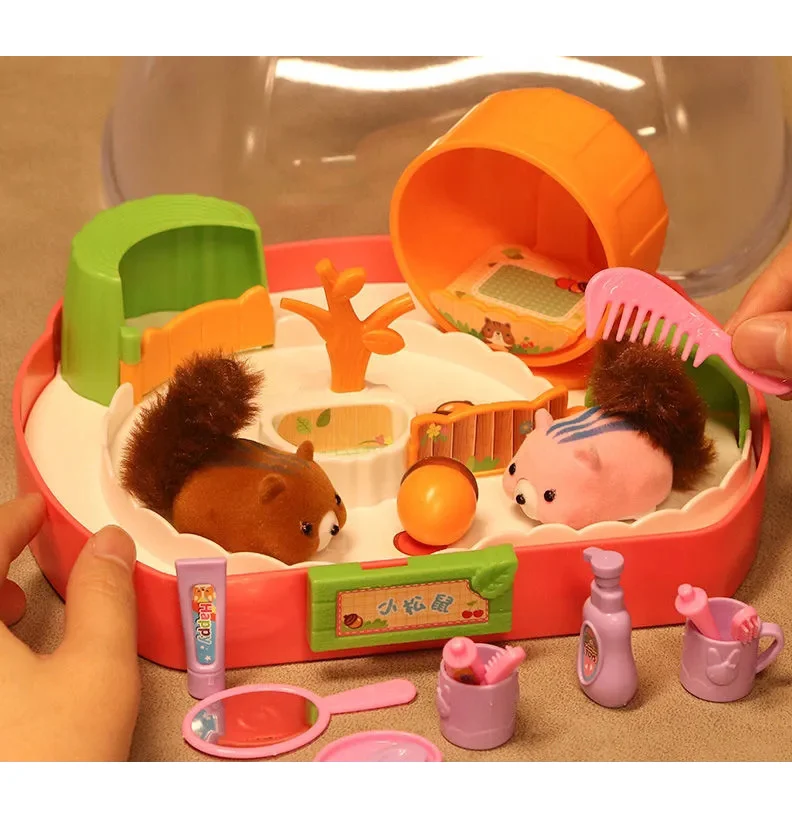 Simulation Cute Electric Squirrel Doll Play House Battery Powered Squirrel House Simulation Cute Electric Doll