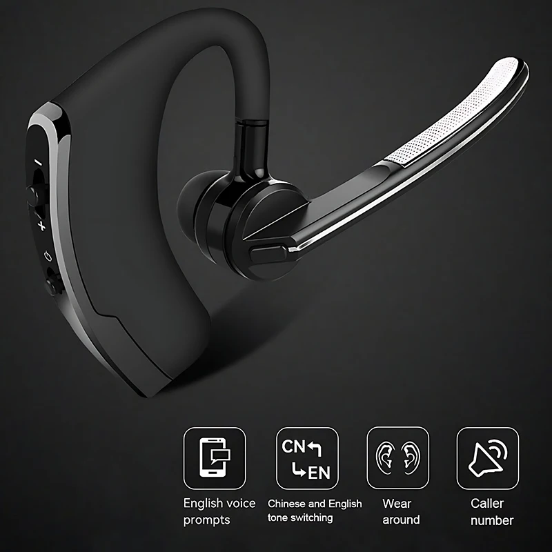 V8 V9 Wireless Bluetooth Business Headset Ear-Hook Left Right Ear Universal Earphone Long Standby With HD Mic Call Sport Music 6