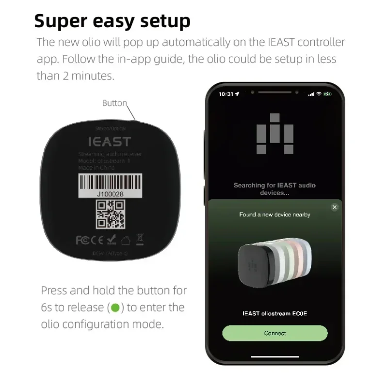 Wiim Mini Airplay 2 Music Streamer WiFi/BT Wireless Connection