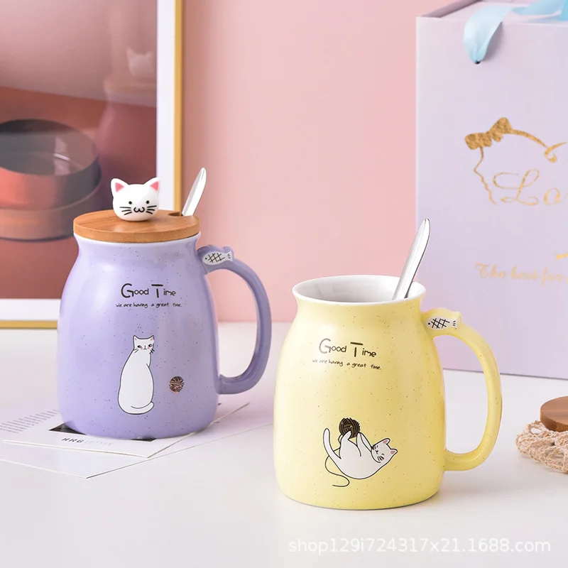 

Milk Coffee Ceramic Mug with Lid Spoon Cup Cute Cat Heat-resistant Cup Kitten Children Cup Office Gifts