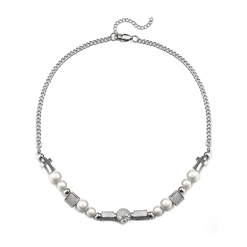 High end silver couple collarbone necklace with cross and pearl faith necklace