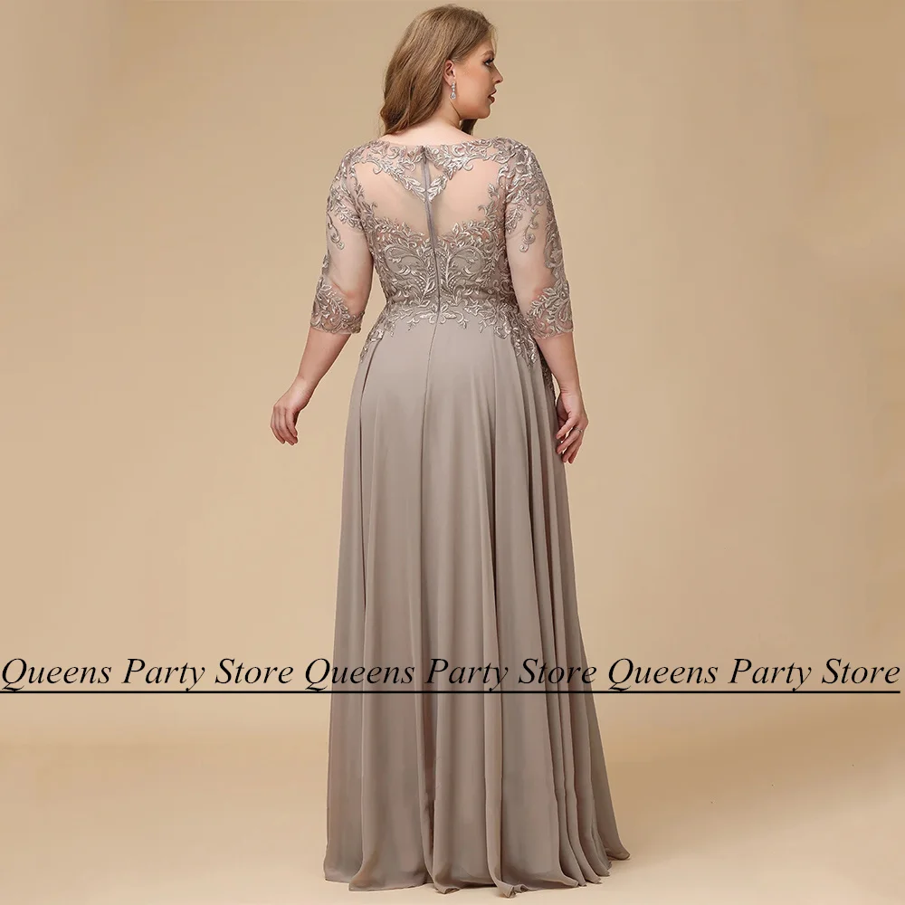 Plus Size Mother of Bride Dress 3/4 Sleeves Applique Floor Length A Line Chiffon Summer Wedding Guest Gown mother bride dresses