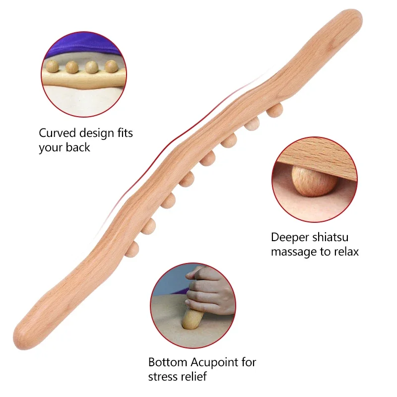 Wood Therapy Roller Stick Massage Tool Curved Designed Maderoterapia Colombiana Massager Lymphatic Drainage Trigger Point Stick