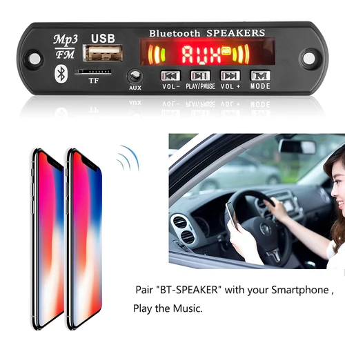 핸즈프리 블루투스 DIY MP3 디코더 보드, 80W 앰프, 12V 무선 자동차 MP3 플레이어 녹음, USB TF AUX FM 라디오 폴더 전환 2