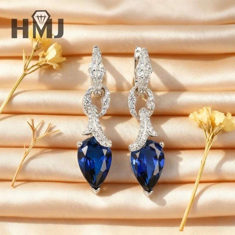 Laborgezüchtete Columbia Smaragd/Rubin/Saphir Ohrringe 925 Sterling Silber Birnenförmiger Schliff Feiner Schmuck Muttertagsgeschenke für Frauen – Detail 6