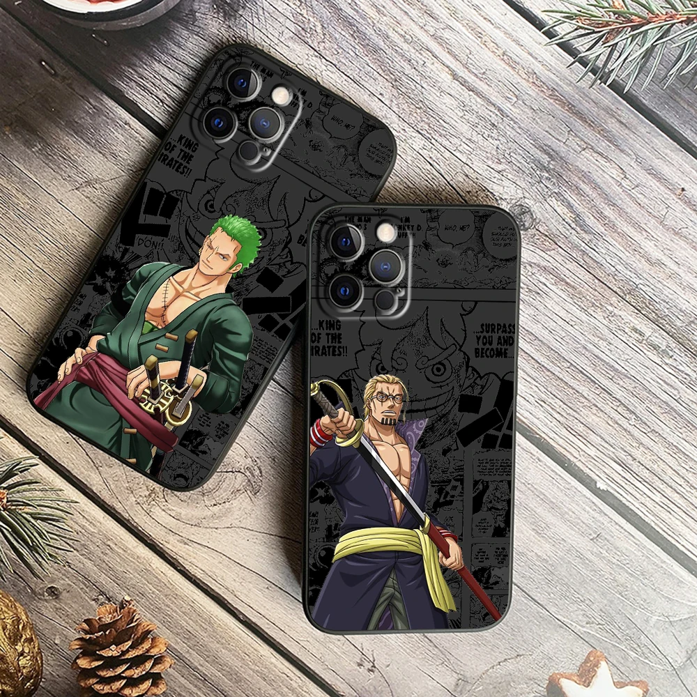 One Piece Luffy & Crew Black Soft Case – Anime iPhone 7–15 Pro Max