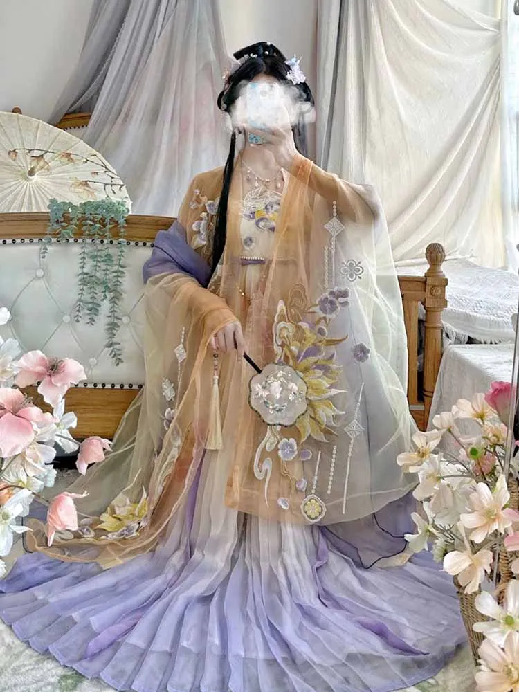 

Hanfu Dress Women Halloween&Carnival Princess Cosplay Costume Chinese Traditional Embroidery Vintage Hanfu Dress Gradient Purple