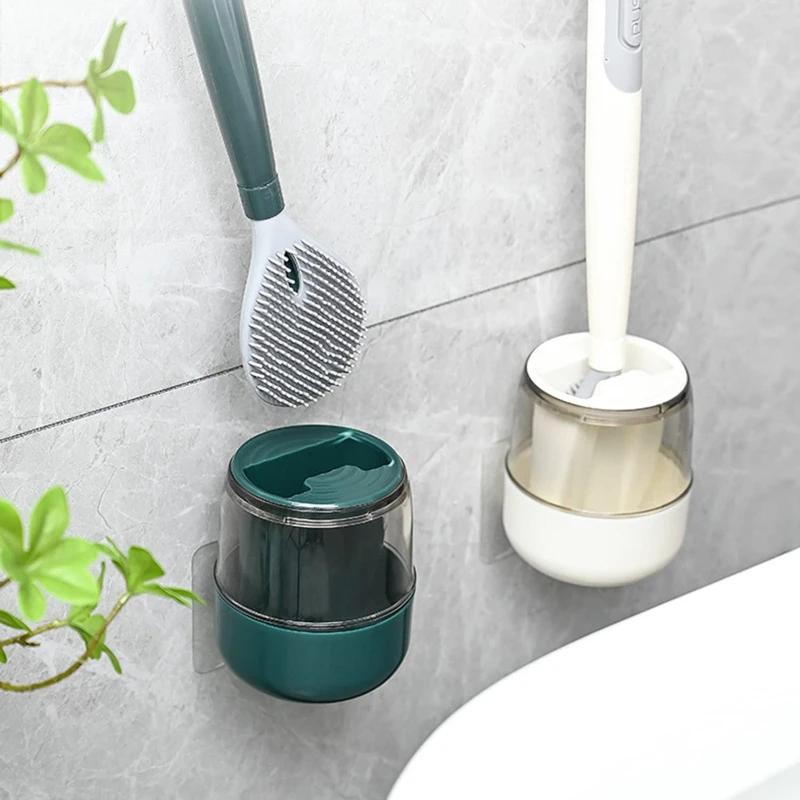 

Soap Dispensing Toilet Brush Silicone Refillable Long Handled Cleaning Brush with Liquid Wall-Mounted Bathroom Accessories