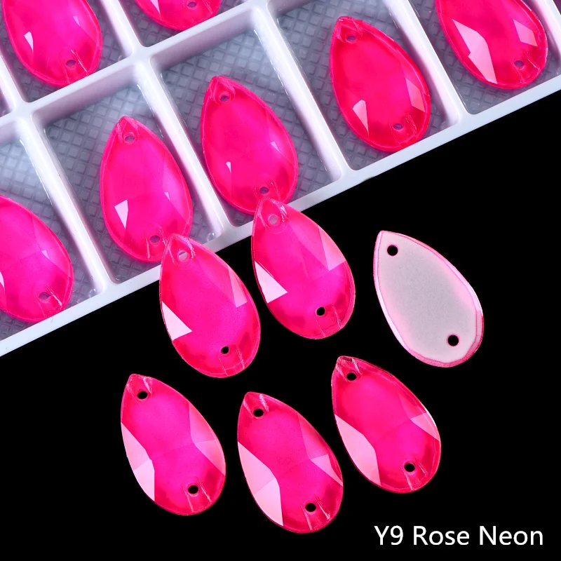 OLeeya Tropfenförmige Neon-K9-Glasrhinesteine mit abgeschrägten Kanten, Kristall-Nähsteine, Strass für Kleidungsdekorationen – Detail 6