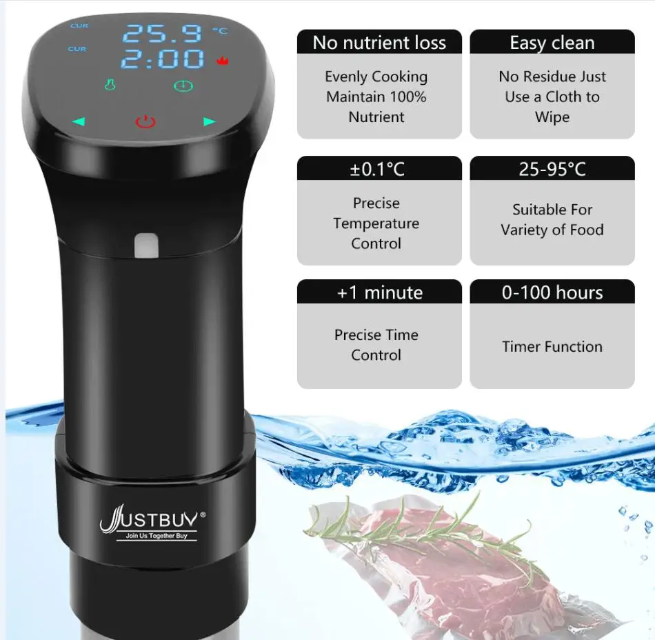 EU/US Plug Stainless Steel IPX7 Waterproof LCD Touch Sous Vide Cooking  Immersion Circulator Slow Cooker Machine 3