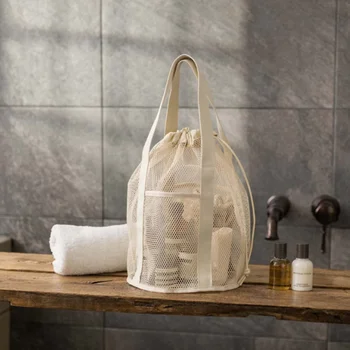 Travel Large Capacity Mesh Nylon Cosmetic Bag Organizer Foldable Casual Mesh Drawstring Bags Rope Bundle Pocket Swim Washing Bag