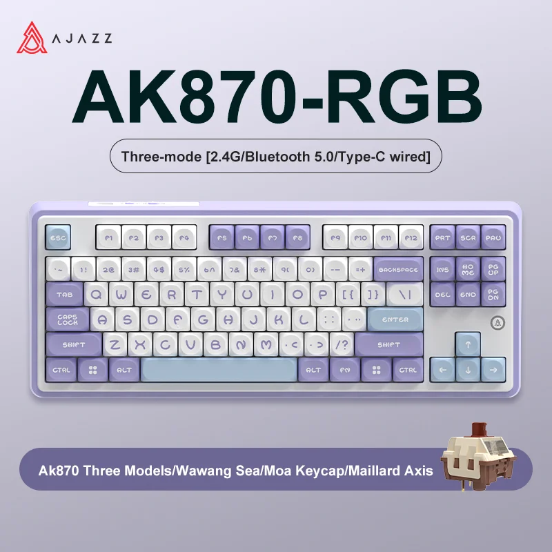 NEW AJAZZ AK870 Tri-mode RGB Bluetooth 2.4GHz Wireless Gaming