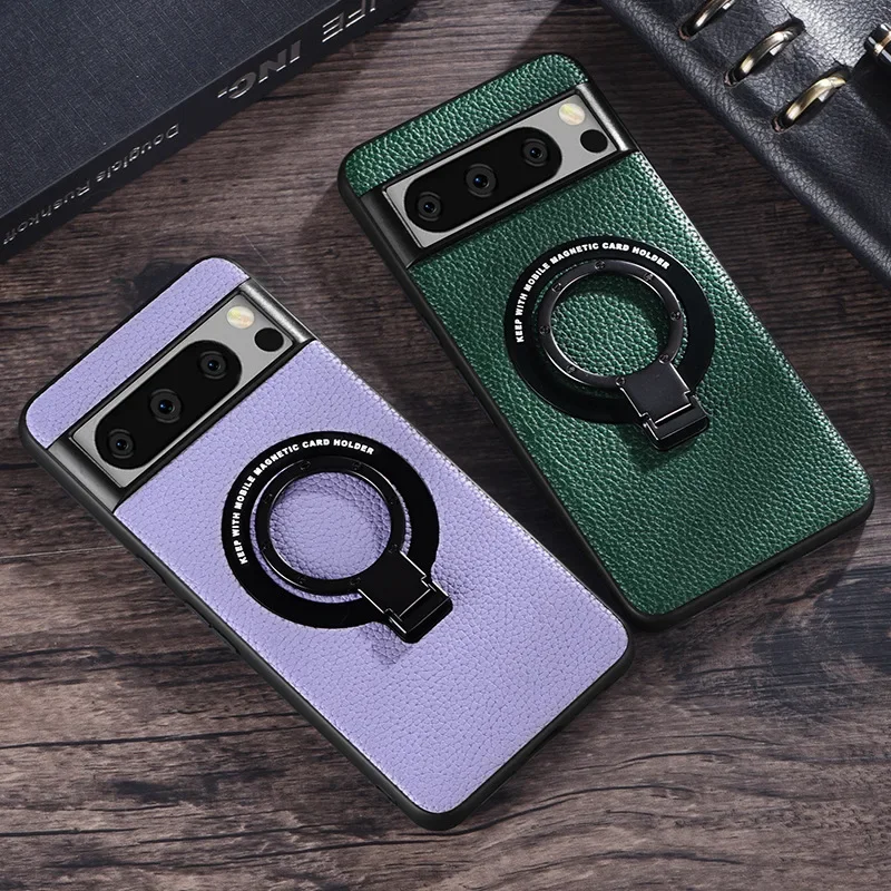 

Защитный чехол для Google Pixel 8 7 6 7A 6A Pro, магнитная Беспроводная зарядка с кольцом-держателем, кожаная задняя Противоударная крышка