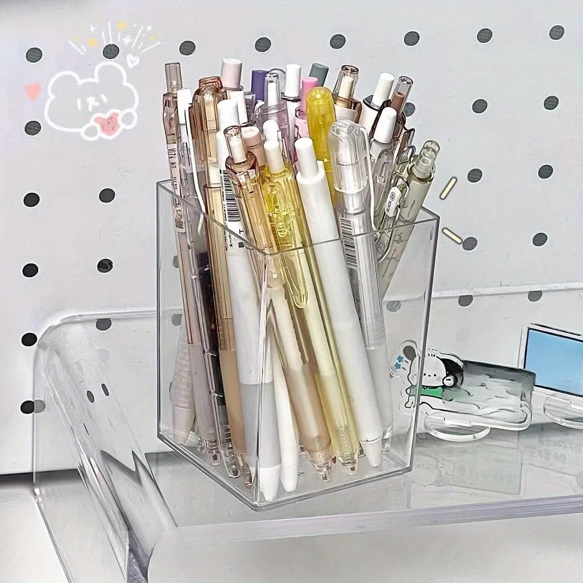 Pen Container Solid Acrylic Multifunctional Desktop Makeup Brush Pencil Holder Container Home Supplies Pen Organizer Pot