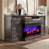 75" Fireplace TV Stand, Large TVs Stands with 36" Fireplace, with Solid Wood Roman Column, 2 Drawers & Cabinets Storage TV Stand 1