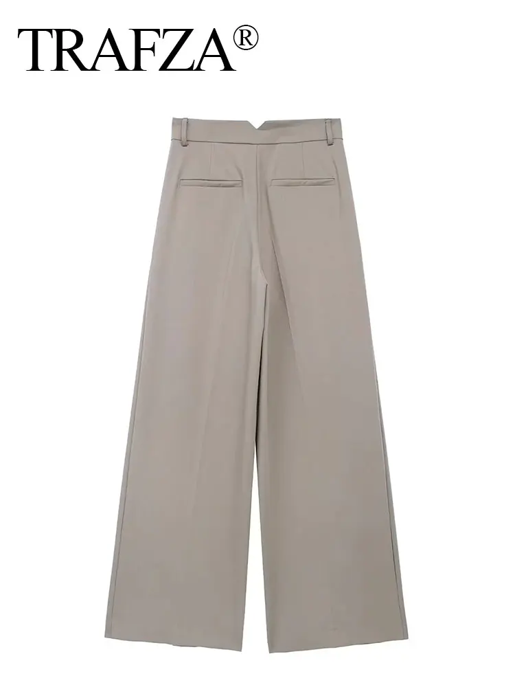 HH Wide Leg Pants for Women Zipper High Waist Loose Pants Woman Summer Pleated Women's Pants Streetwear Casual Trousers