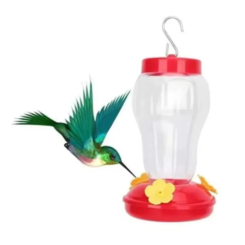 1 Pcs Bird Water Feeder Bottle Hanging Hummingbird Feeder For Outdoor Garden With Plastic Flower And Iron Hook Feeding Tools