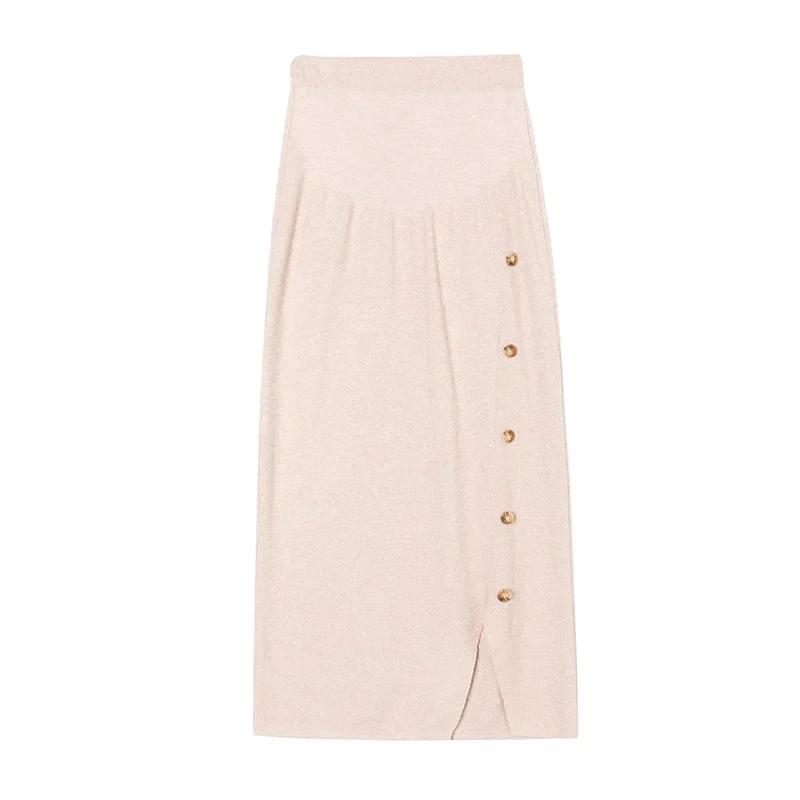 Fashionable Knitted Maternity Skirt Mid-Length Slimming Belly Covering One-Step Split Design Autumn Winter Style Pregnant Women