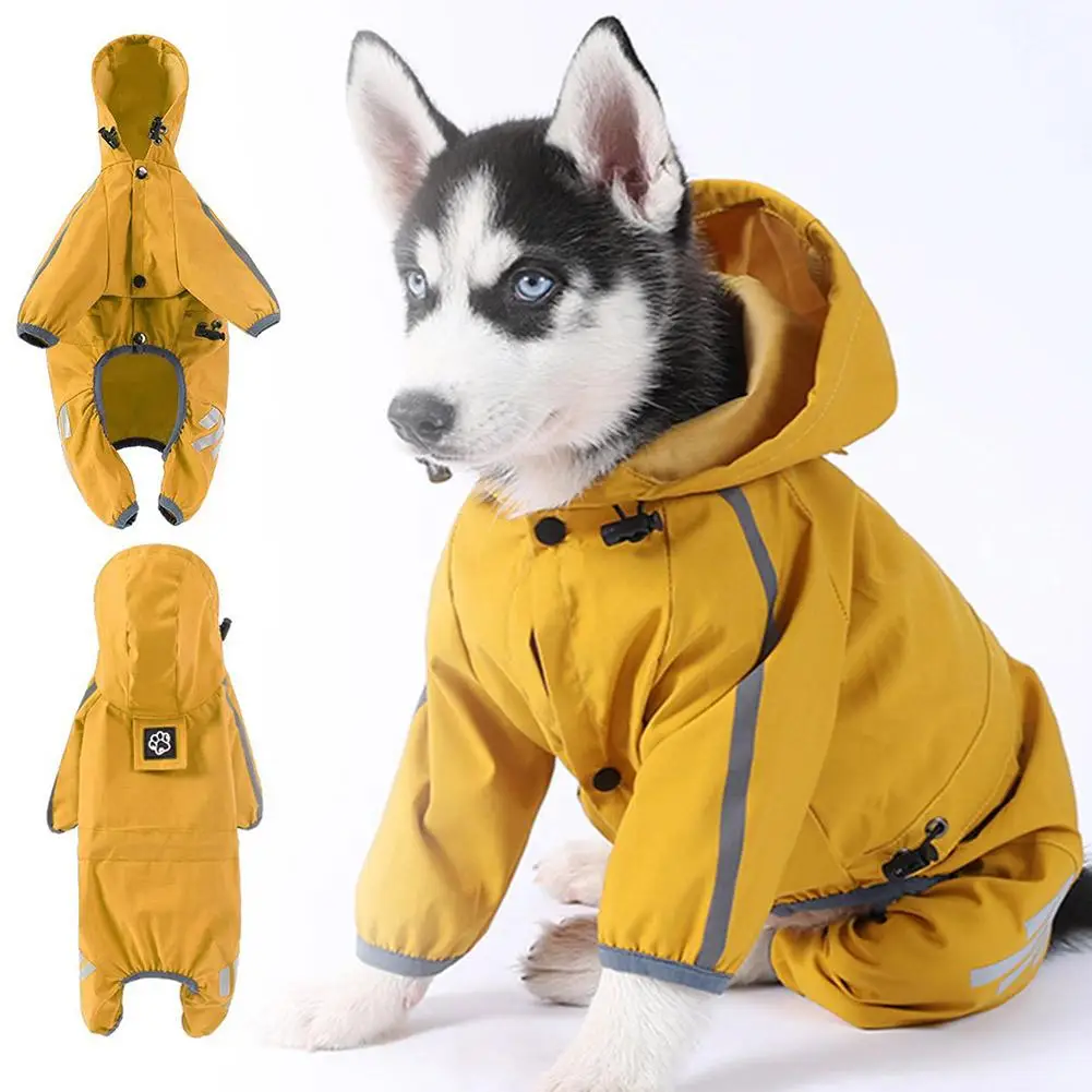 

Pet Dog Four-legged Reflective Raincoat Hooded Cat Waterproof Camo Clothes W6A5