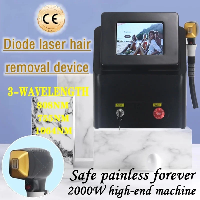 

New Black Ice Platinum Cooling System for Painless Permanent Hair Removal 808nm Diode Laser Hair Removal Machine 3 Wavelengths