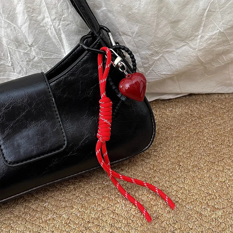 Fashion Creative Retro Heart Bag Pendant Mobile Phone Lanyard Colorful Braided Rope Keychain Pendant Decor Accessories