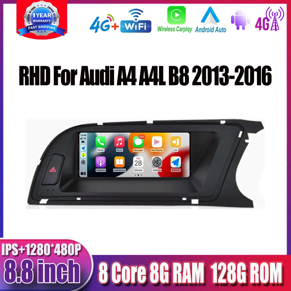 

RHD Android 13 For Audi A4 A4L B8 2013-2016 Car Accessories 4G LTE GPS Navigation Monitors Multimedia Stereo Radio Player 8.8"