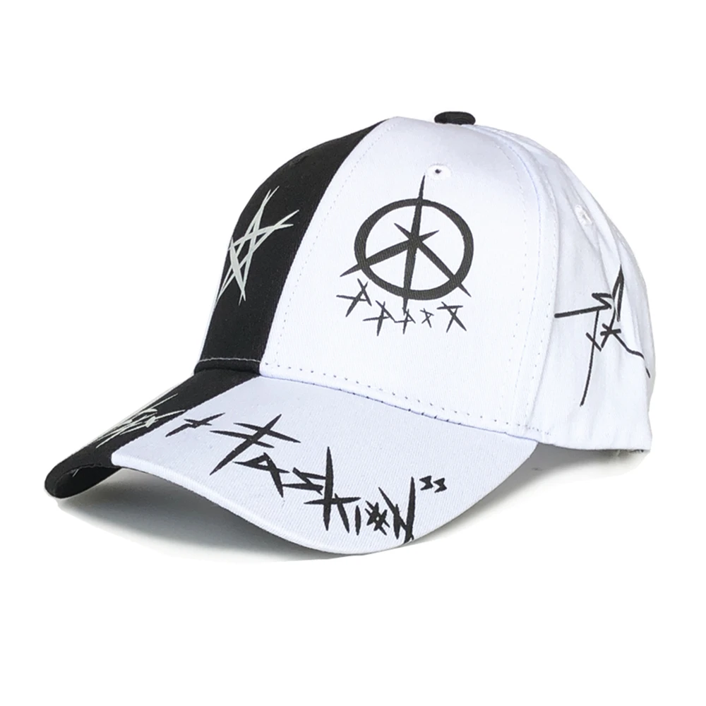 Custom Graffiti Snapback Baseball Hat Black And White Patchwork Men Women Hip Hop Cap Fashion