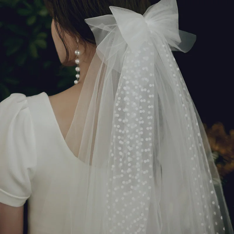 

Bridal Dress Engagement Hairwear Veils For Women Wedding Hair Accessories Double Layers Bow-knot Shape Dot Veil With Combs