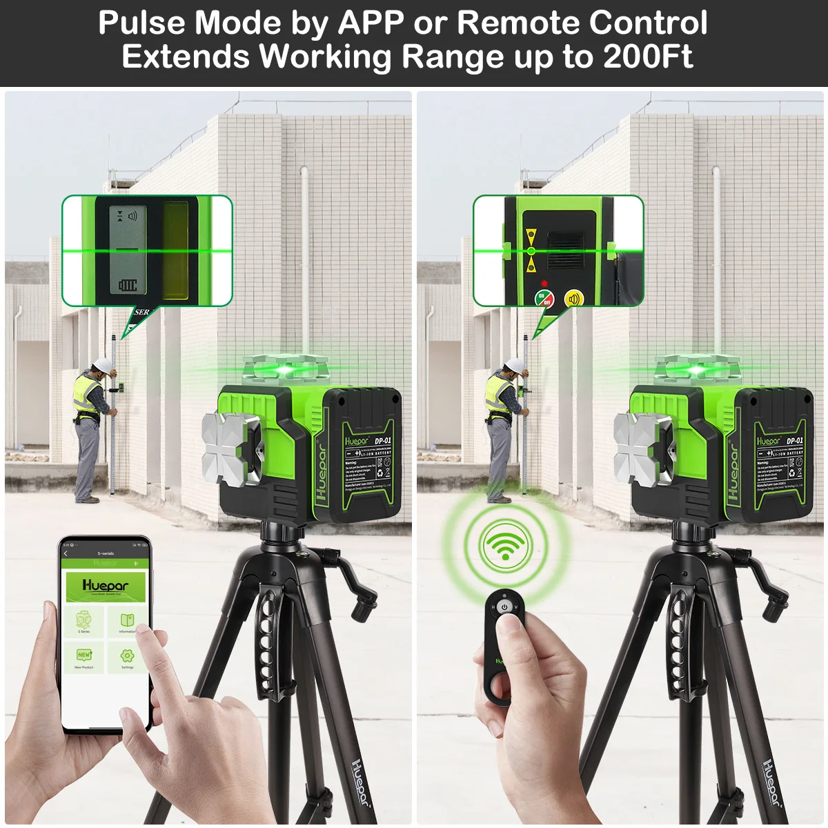 12 Lines 3D Green Laser Level with Remote, Bluetooth, Receiver/Tripod, Self-Leve