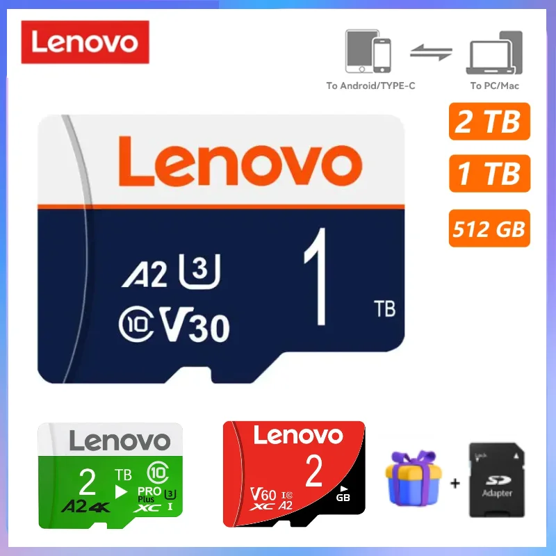 Scheda Sd C10 Ad Alta Velocità Lenovo 2Tb Scheda Di Memoria Da 1Tb 128Gb 256Gb 512Gb V60 A2 Scheda Di Memoria Flash 128Gb Micro Tarjeta Sd Per Telefon