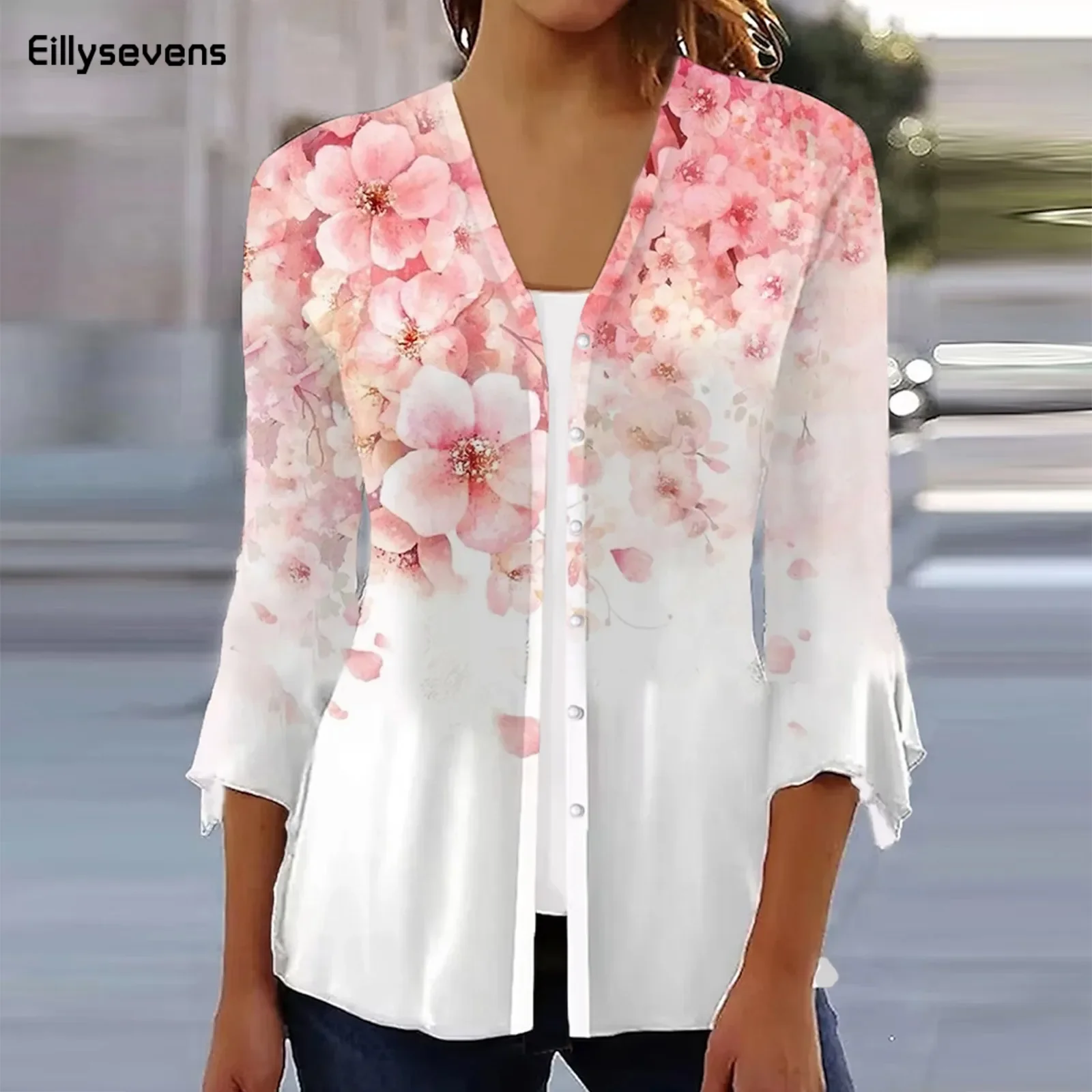 

Women'S Shirt Blouse Floral Print Button Long Sleeve Casual Fashion Shirt Collar Fit Spring & Summer Tops