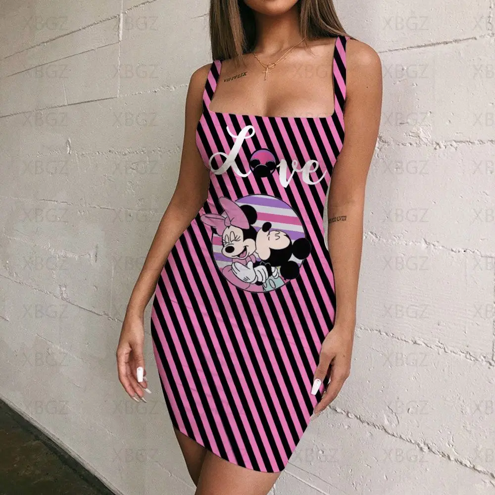 Disney Prom Dresses Mickey Mini Dress Sling Evening Print Bodycon Minnie Mouse Elegant Women Cartoon Party Fashion Chic Woman3Xl