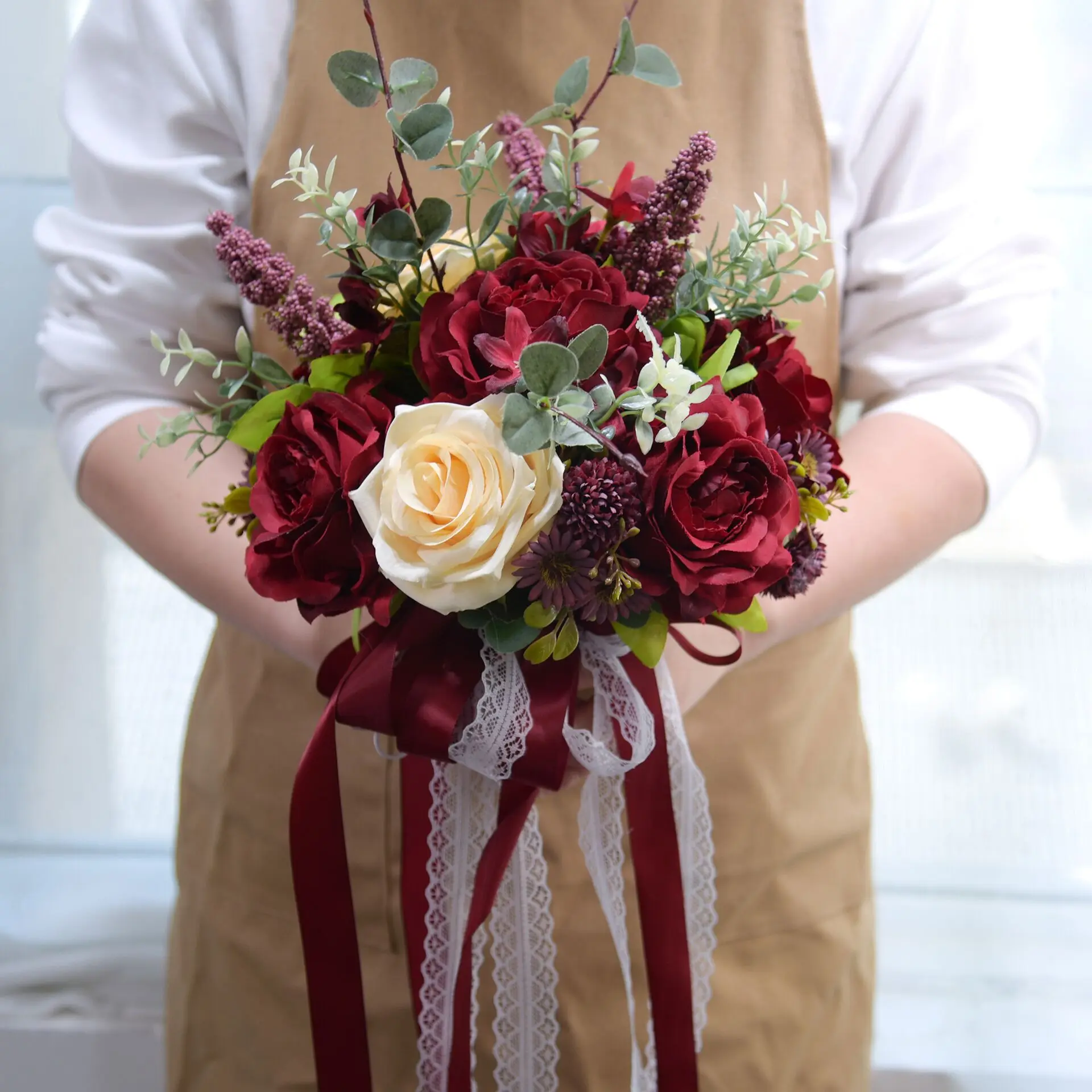 Wedding Bouquets Burgundy Cascading Bridal Bouquet