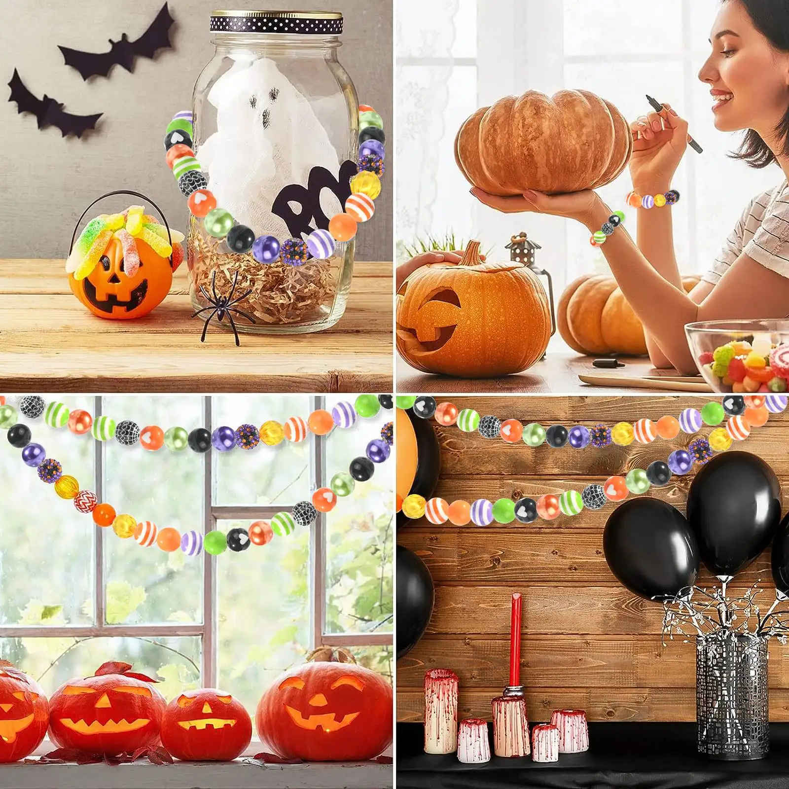 Panda hall 50pcs gemischte Stile 20mm Acryl Halloween Kaugummi Perlen Spinnennetz Herz runde Perlen für Festival Schmuck machen DIY – Detail 7