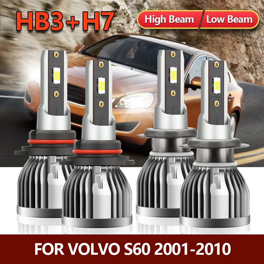

4x LED Car 9005 H7 Headlight Bright Headlamps 16000LM CSP Lamps For Volvo S60 2001 2002 2003 2004 2005 2006 2007 2008 2009 2010