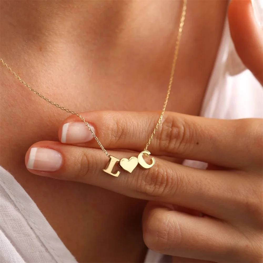 

Custom Name Initials Necklaces Stainless Steel Heart Pendant Collar for Women Personalize Jewelry Couples Valentine's Day Gifts