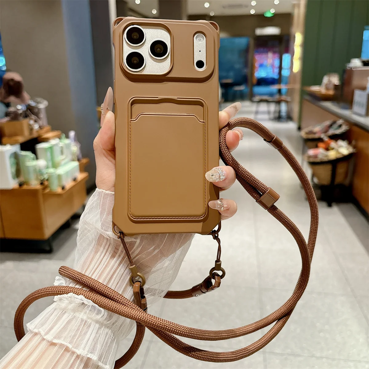 Soft Silicone Crossbody Phone Case with Strap and Card Holder