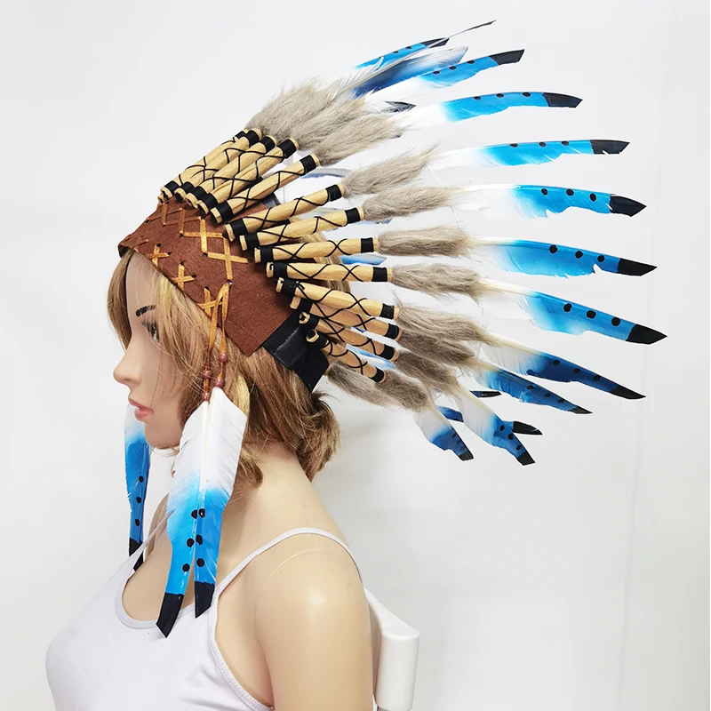 Amerika Őslakos Indiai Toll Fejezetdísz Indiai Toll Fejdísz Toll Párta cosplay haja kiegészítők foto Félfogadás Kellékek