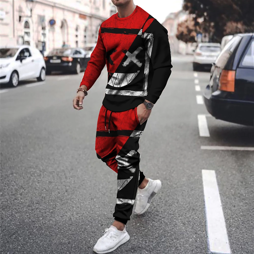Men's Tracksuit Casual 2 Piece Long Sleeve T-Shirt+Trousers Suit Fashion Outfits Colorful Daily Wear Set Oversized Clothing