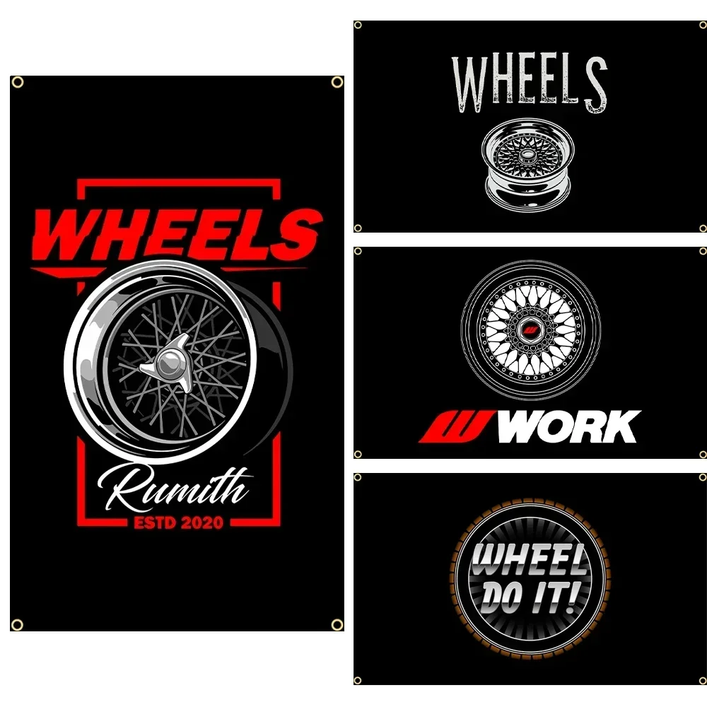 

90x150cm 3X5ft Work Wheels Flag Polyester Printed Car Parts Banner For Decor B