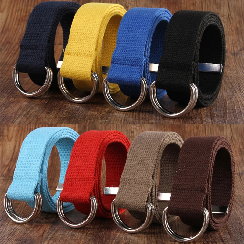 

1Pcs Casual Wild Canvas Long Waistbands Solid Color D-Shaped Double Ring Buckle Waist Strap All-match Nylon Unisex Couple Belt