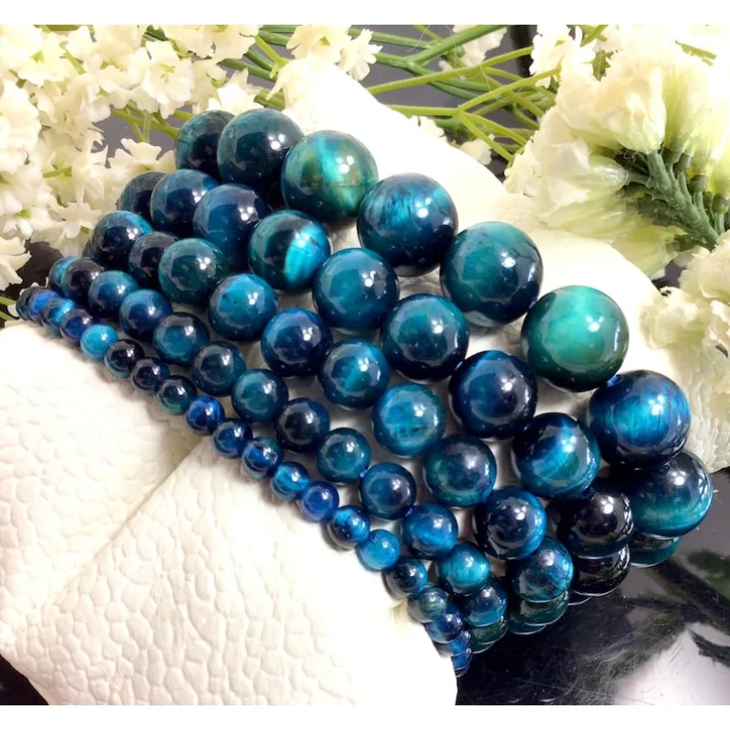 

Blue Tigers Eye Beaded Bracelet Handmade Stretch Tigereye Bracelet Anxiety Relief Healing Protection 4mm 6mm 8mm 10mm 12mm