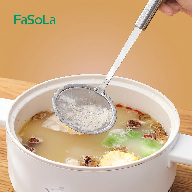 

FaSoLa Hot Pot Fat Skimmer Spoon Stainless Steel Fine Mesh Strainer for Skimming Grease Foam Remove Foam Colander Kitchen Tools