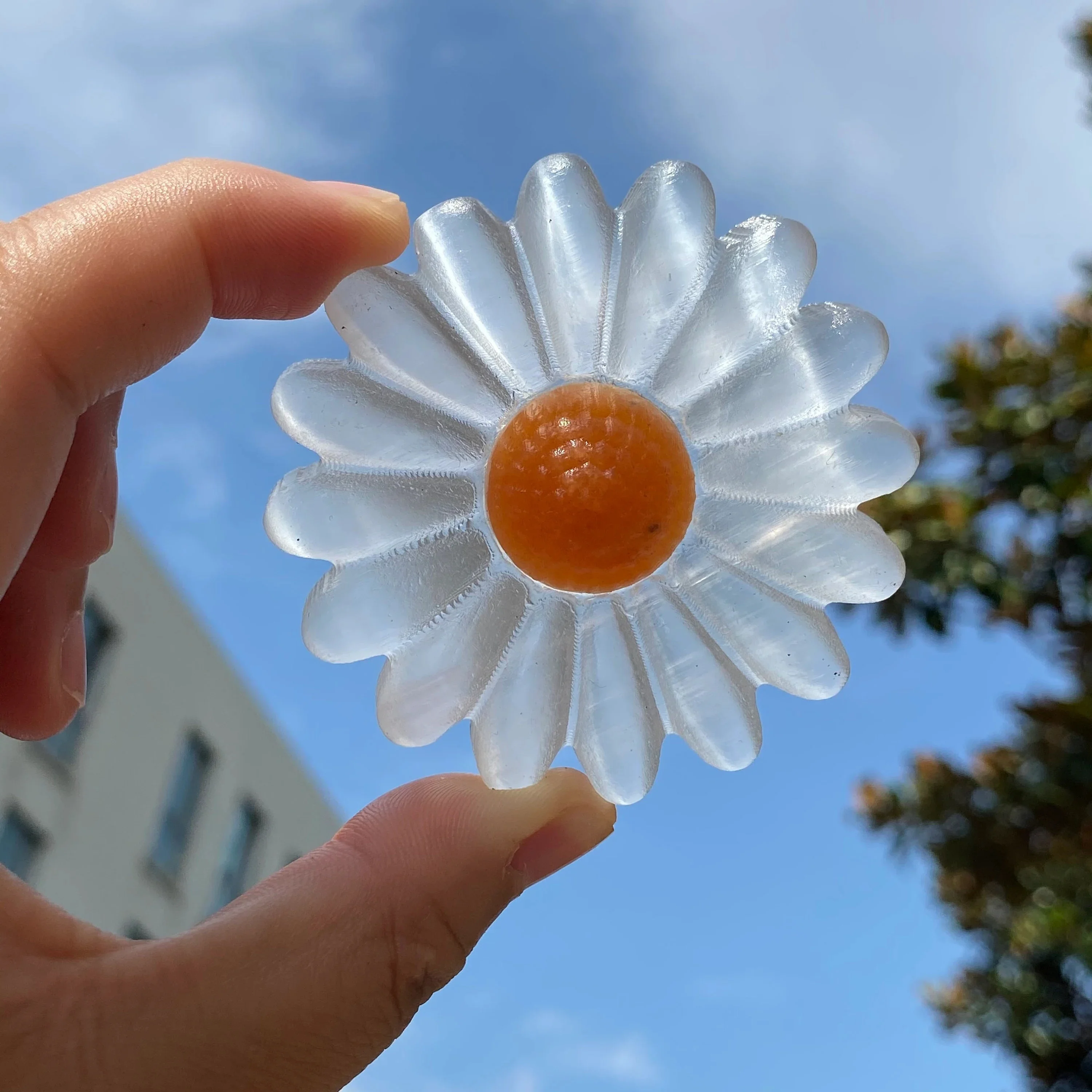 Selenite Daisy Crystal Ornament 2