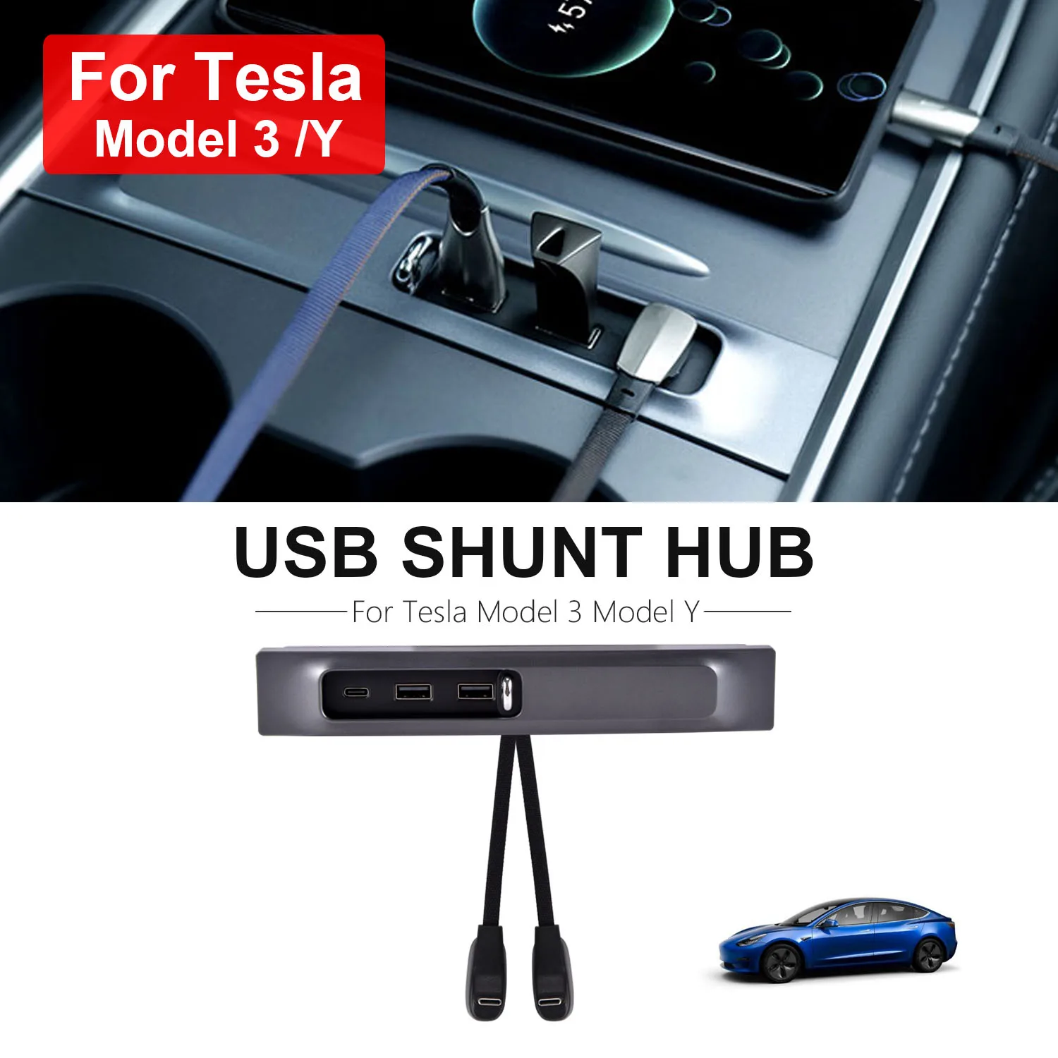 

Upgrade USB HUB For Tesla Model 3 Model Y 27W Quick Charger LED Intelligent Docking Station USB Shunt Hub USB Adapter Splitter