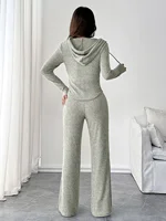 Fashionable Casual Women's Solid Color Hooded Zipper Top And Loose Flared Pants Set Streetwear Style Comfortable Outfit - Image 2