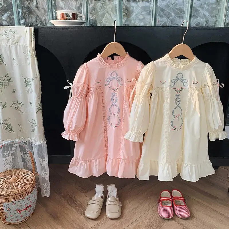 

Floral Embroidery Baby Girl Dresses Autumn Long Sleeve Cotton Dress Kids Clothing