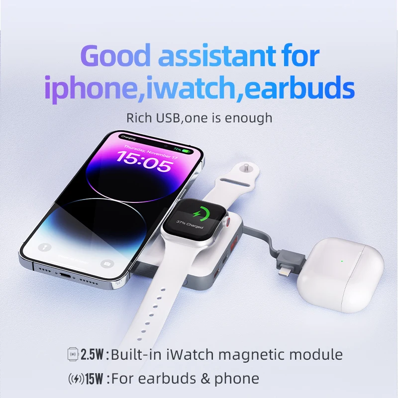 Fast Charger Power Bank with Cable, Wireless Magnetic Powerbank,for Magsafe Battery, iPhone, Huawei, Iwatch, 10000mAh,PD 22.5W